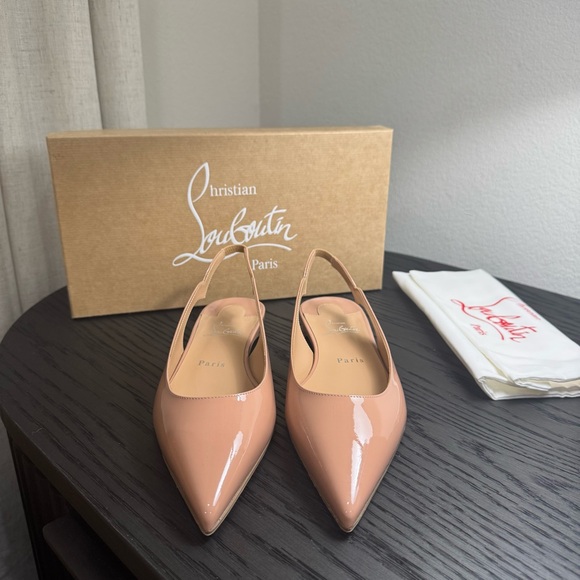 Christian Louboutin Hot Chickita Sling Flat Patent Nude 38.5 - Picture 2 of 8